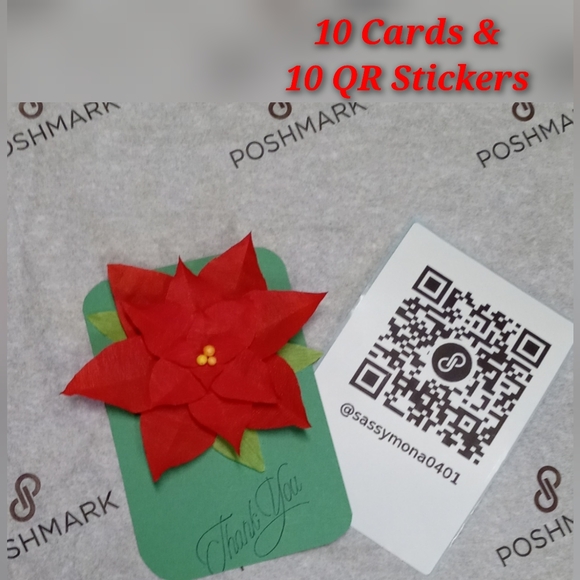 Handcrafted Poinsettia Thank You Cards 10 Cards 10 Closet QR Stickers - Picture 3 of 4